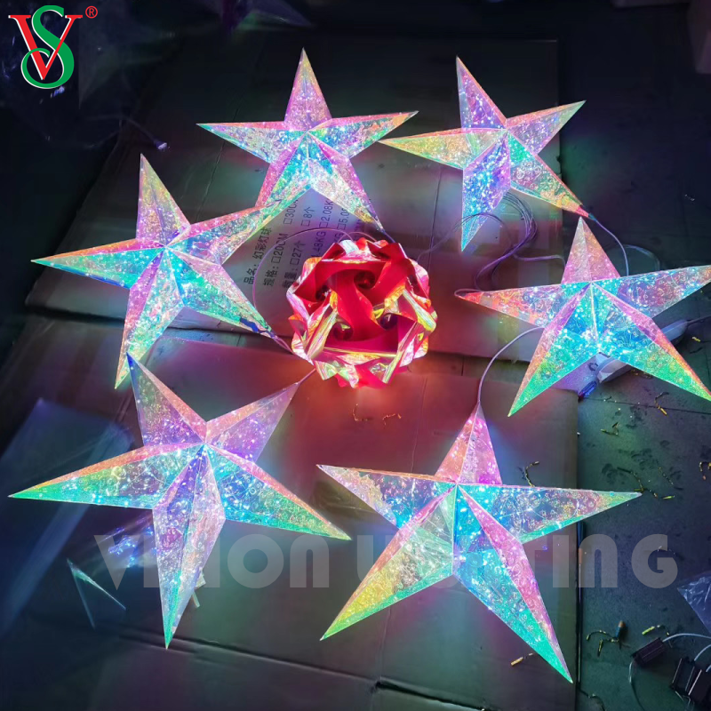 Pingente de fada de Natal LED luz estrela de bola de PVC para decoração de suspensão de árvore ao ar livre