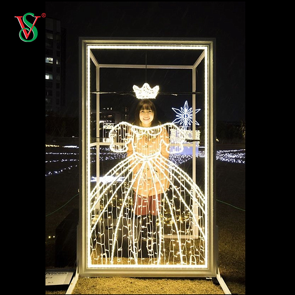 Moldura de foto 2D de escultura iluminada de Natal ao ar livre para crianças