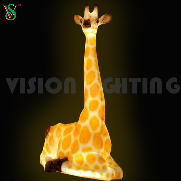 Escultura de girafa com luz animal de resina de fibra de vidro animal iluminado para decoração de zoológico de parque ao ar livre