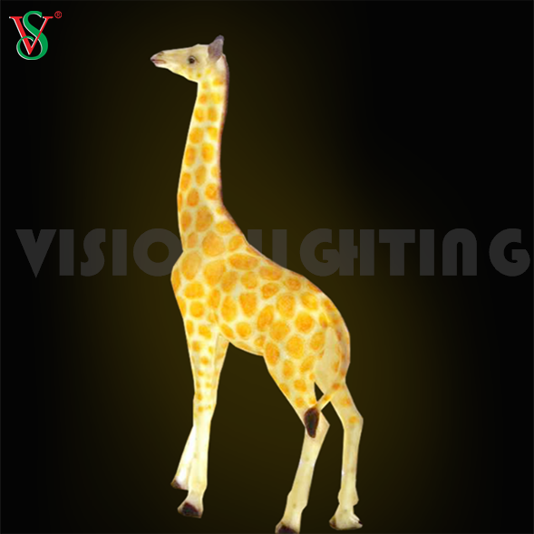 Escultura de girafa com luz animal de resina de fibra de vidro animal iluminado para decoração de zoológico de parque ao ar livre