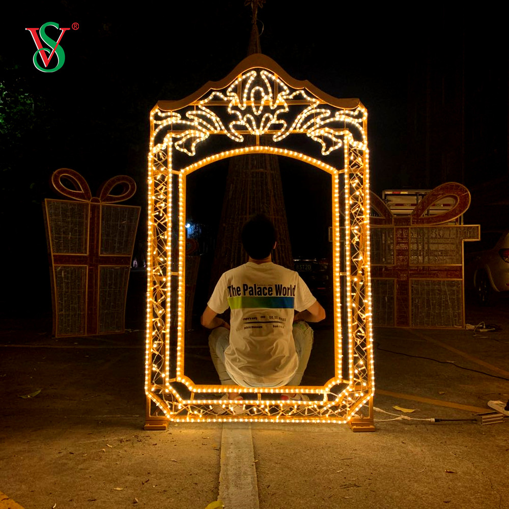 Luzes LED com motivo de moldura de foto 2D para decoração externa do festival de ano novo