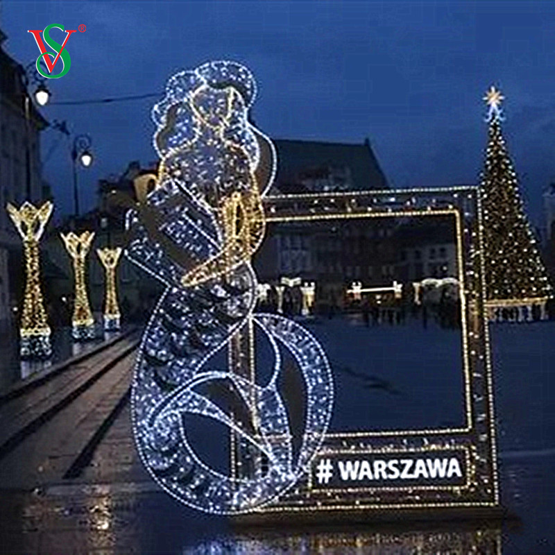 Moldura de foto 2D de escultura iluminada de Natal ao ar livre para crianças