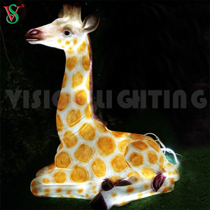 Escultura de girafa com luz animal de resina de fibra de vidro animal iluminado para decoração de zoológico de parque ao ar livre