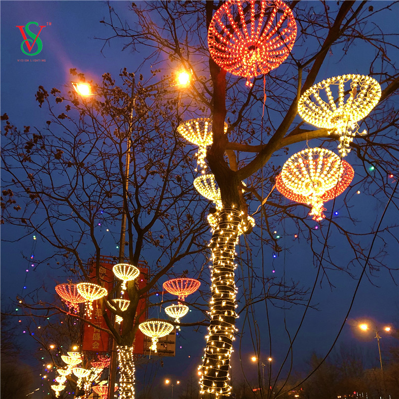 Luz animada para decoração de rua de Natal LED Sakura Umbrella Motif Light 