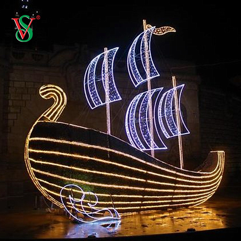 Luz de LED gigante 3D com motivo de navio para barco para decoração de férias ao ar livre