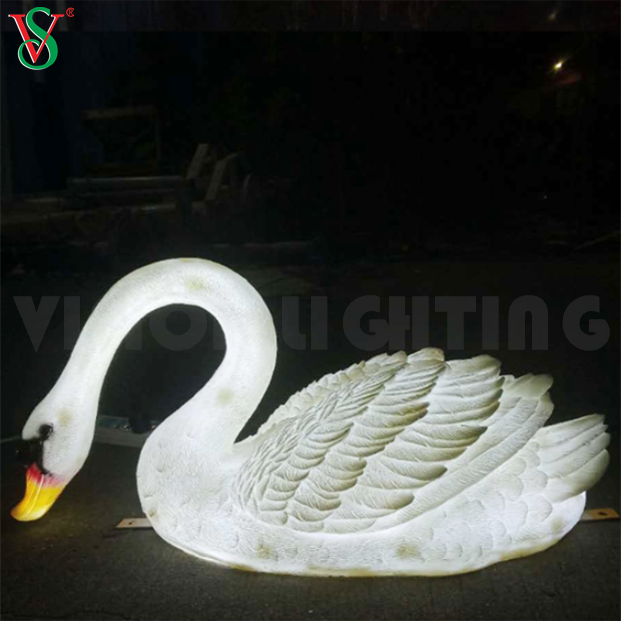 Fibra de vidro ganso resina animais escultura luz led cisne iluminado para jardim zoológico decoração ao ar livre