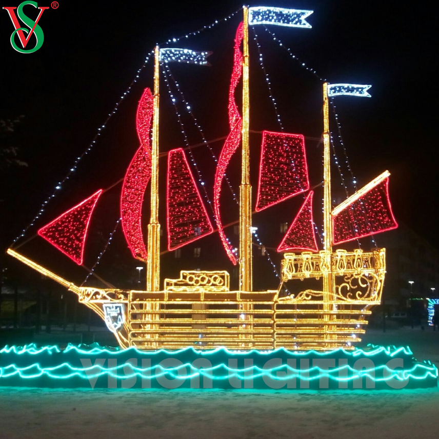 Escultura de navio e veículo LED personalizada para atrair decoração de luz ao ar livre para parques e cidades e festivais temáticos