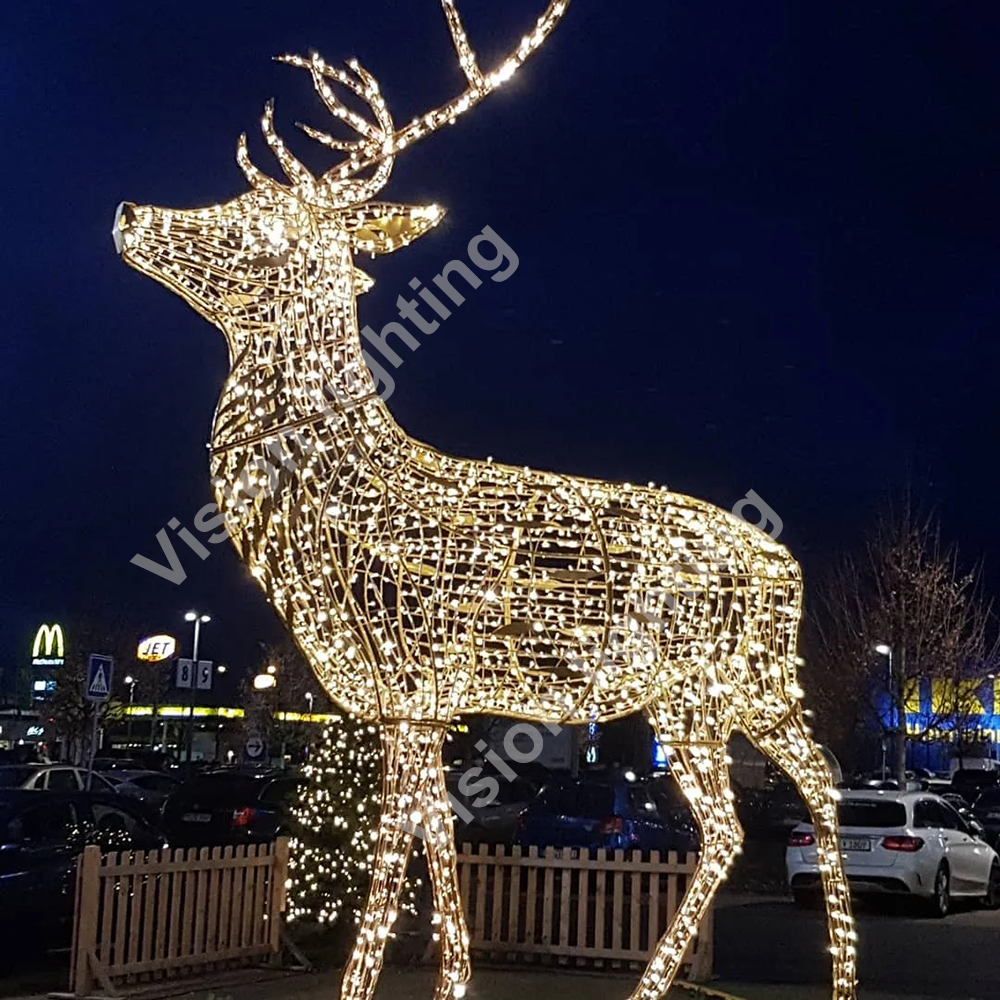 Decoração de natal ao ar livre motivo de escultura 3d animal gigante personalizado led luz de veado