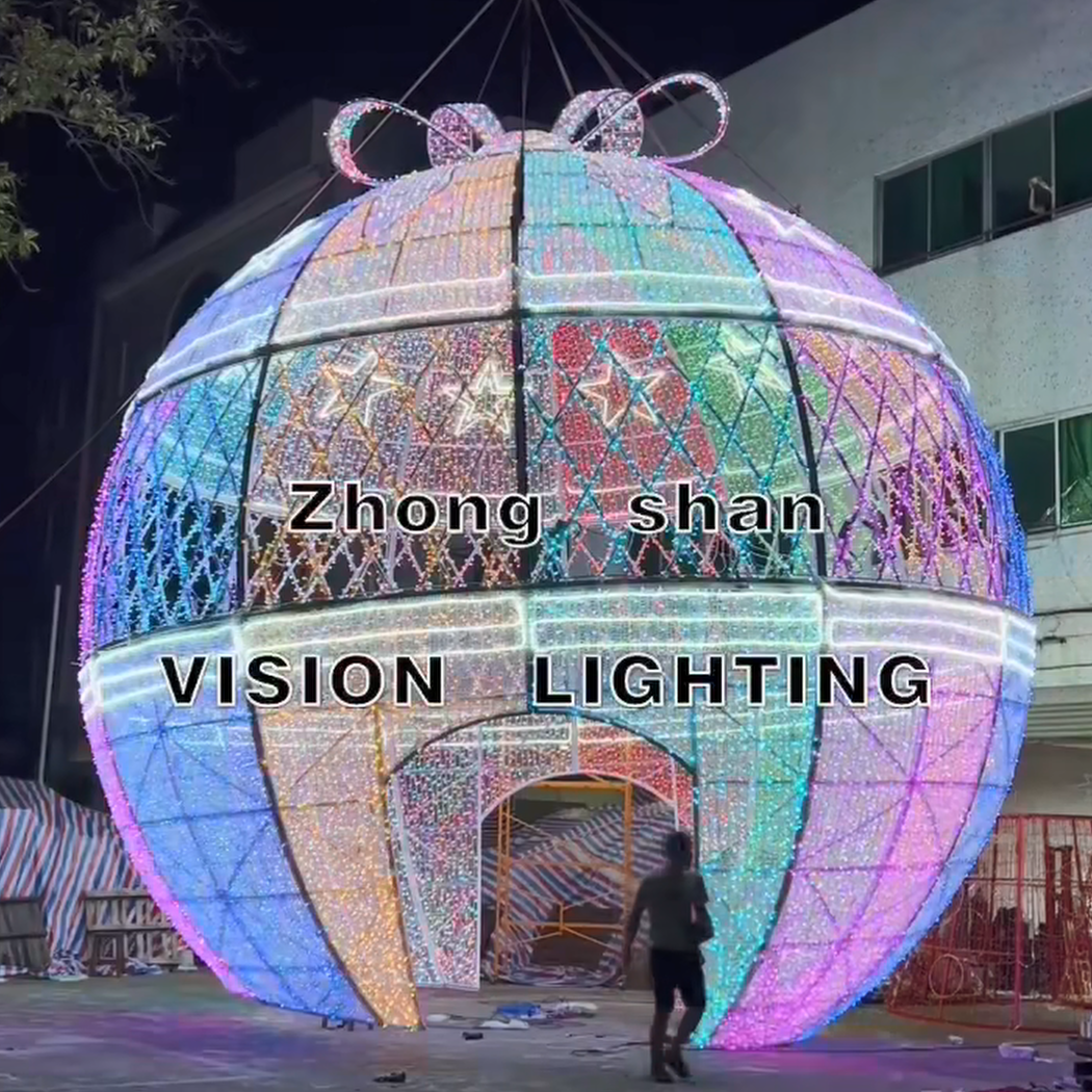 3D iluminado esfera de natal gigante redondo arco de bola de bola de decoração luz para a rua ao ar livre