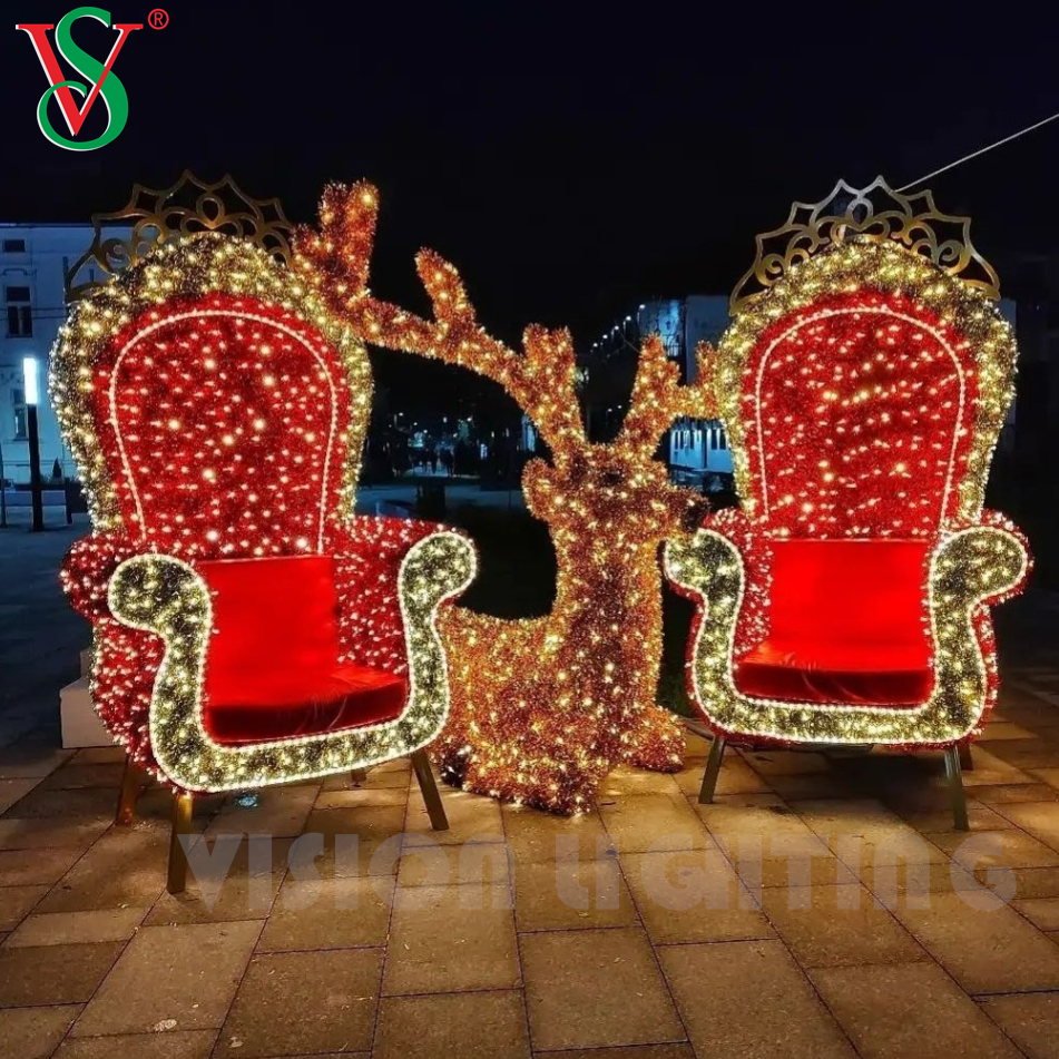 Luxo ao ar livre Fairy Christmas Prop Decoration LED Chair Motif Lights for Mall Plaza Street