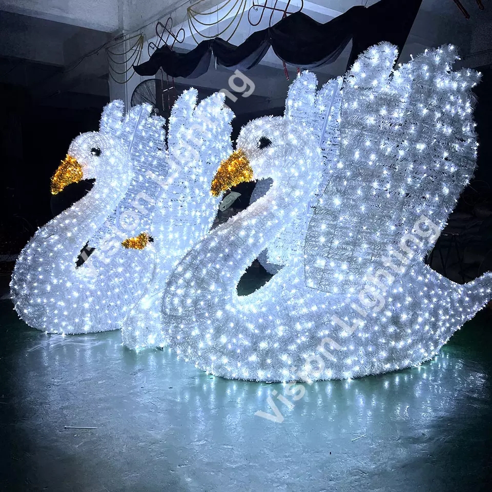 3D Iluminado Swan Structure Lighting Decoration para decoração de paisagem ao ar livre