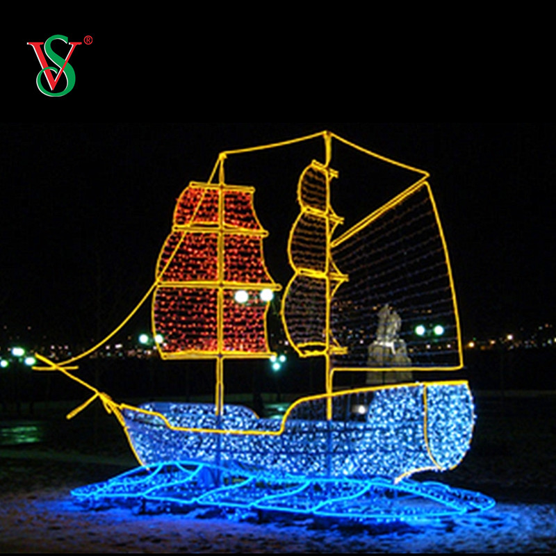 Luz de LED gigante 3D com motivo de navio para barco para decoração de férias ao ar livre