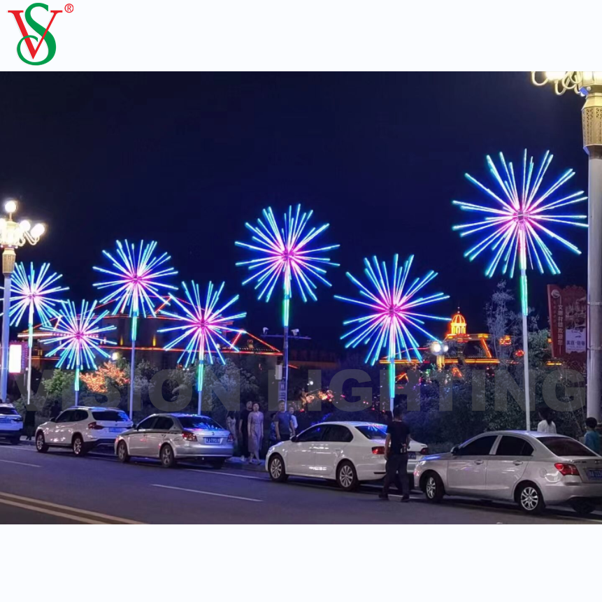 Decoração de Natal de LED ao ar livre 12V RGB Fireworks Tree Motif Light for Street