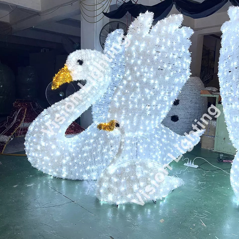 3D Iluminado Swan Structure Lighting Decoration para decoração de paisagem ao ar livre