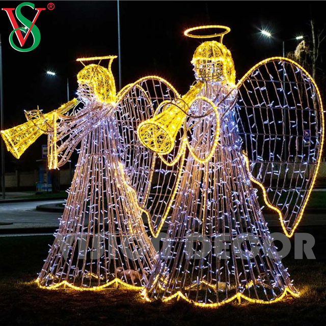 Decorações de fadas de Natal ao ar livre 3D anjo escultura motivo luzes para Plaza Street Hotel Decor