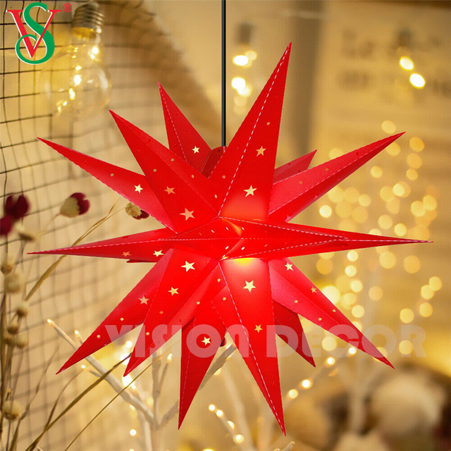 Luzes penduradas à prova d'água com motivo de estrela da Morávia para decoração de árvore de Natal