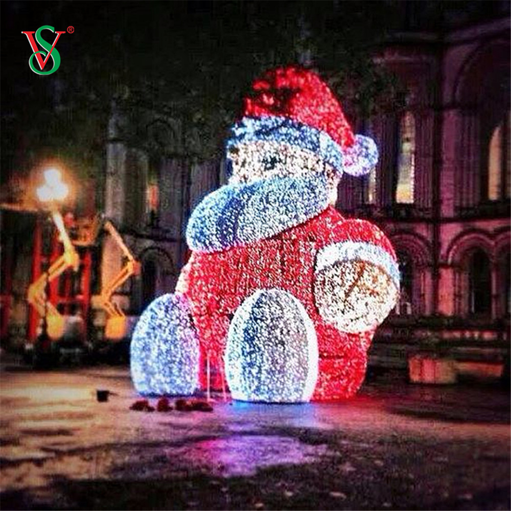 Luzes de motivos de esqui 3D ao ar livre, sentado no Papai Noel