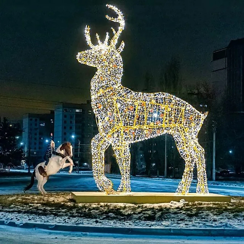 Decoração de natal ao ar livre motivo de escultura 3d animal gigante personalizado led luz de veado