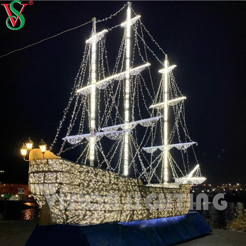 Escultura de navio e veículo LED personalizada para atrair decoração de luz ao ar livre para parques e cidades e festivais temáticos