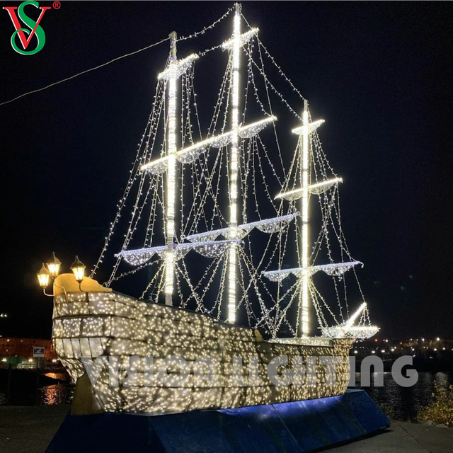Decoração de escultura de veículo LED 3D luzes com motivo de barco para decoração de férias ao ar livre