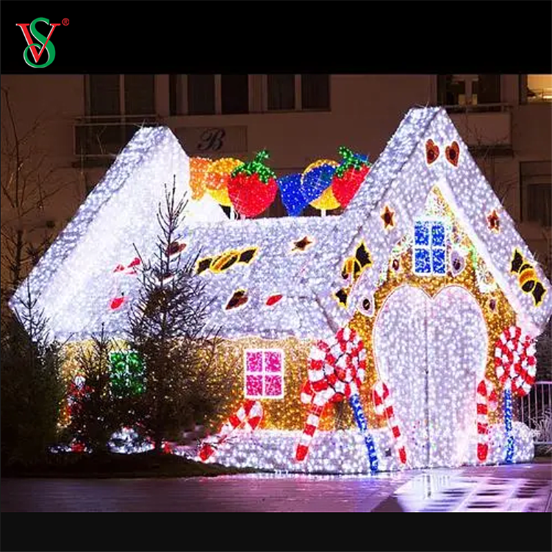 Luz de LED 3D grande ao ar livre com tema de casa de gengibre para show de luzes de Natal