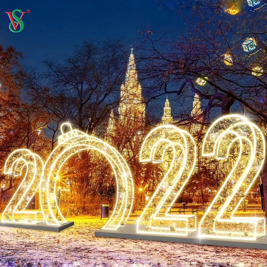 Luz de arco de tema ao ar livre 3D 2025 2024 2023 Luzes de motivos de arco de caminhada