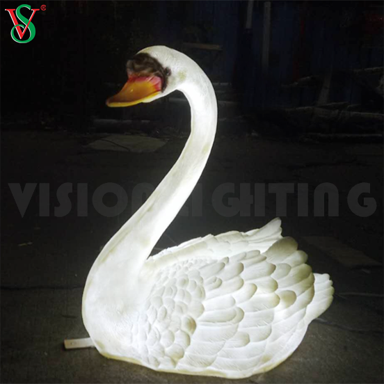 Fibra de vidro ganso resina animais escultura luz led cisne iluminado para jardim zoológico decoração ao ar livre