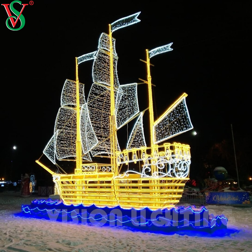 Escultura de navio e veículo LED personalizada para atrair decoração de luz ao ar livre para parques e cidades e festivais temáticos