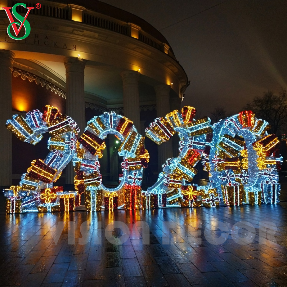 Placa de sinalização de Natal iluminada em 3D para exterior, luz de decoração com motivo LED