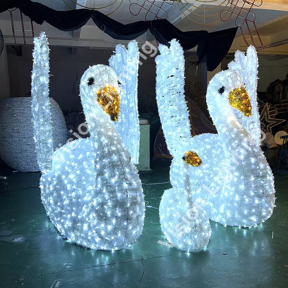 3D Iluminado Swan Structure Lighting Decoration para decoração de paisagem ao ar livre