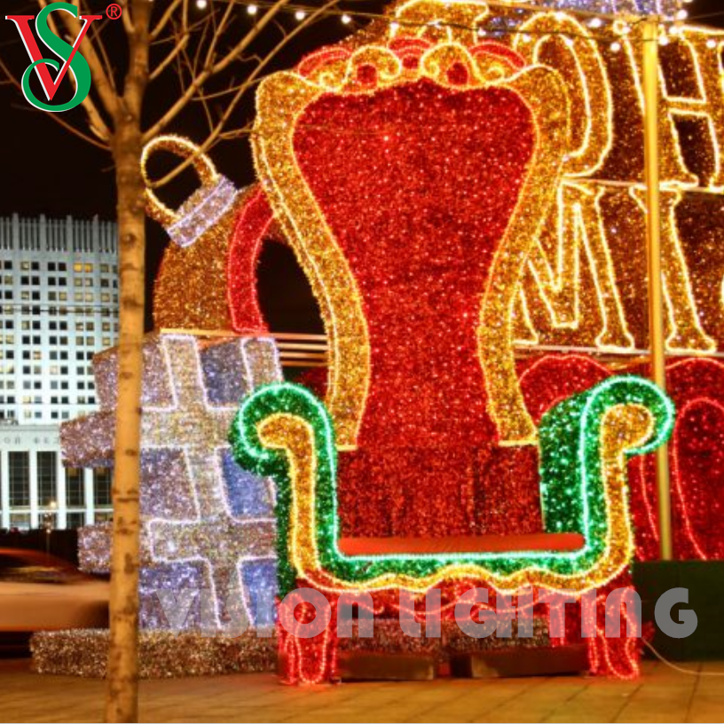 Luxo ao ar livre Fairy Christmas Prop Decoration LED Chair Motif Lights for Mall Plaza Street