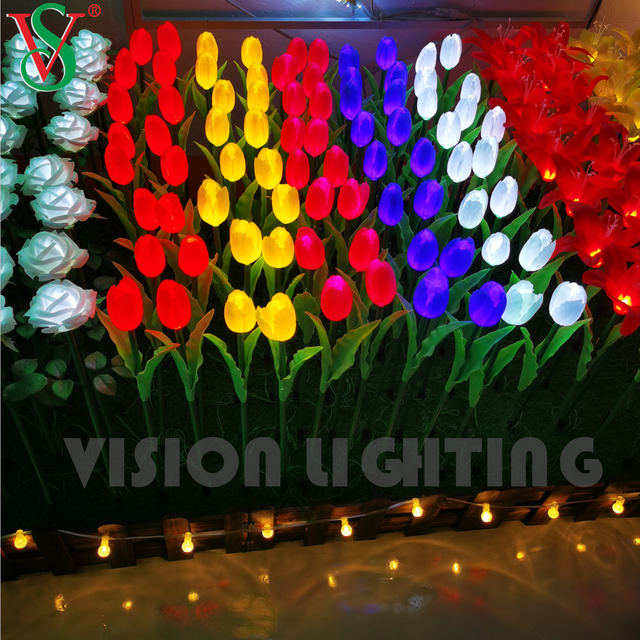 DMX/TTL WS2811 Pixel RGB Luzes de tulipas LED de flor artificial para decoração de parque de jardim ao ar livre