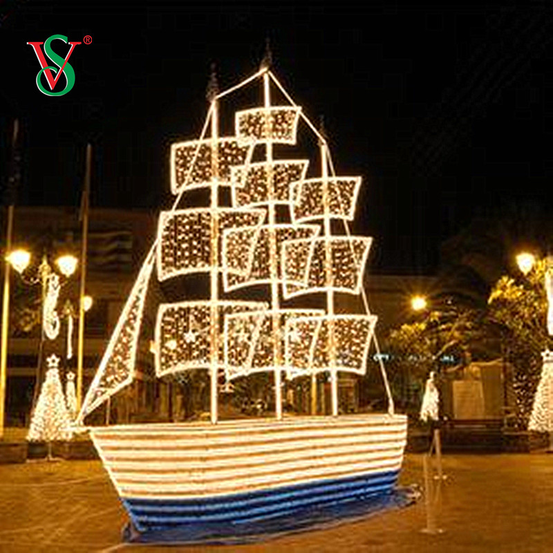 Luz de LED gigante 3D com motivo de navio para barco para decoração de férias ao ar livre