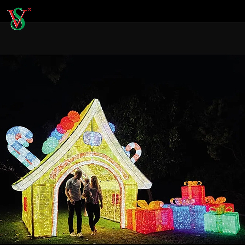 Luz de LED 3D grande ao ar livre com tema de casa de gengibre para show de luzes de Natal