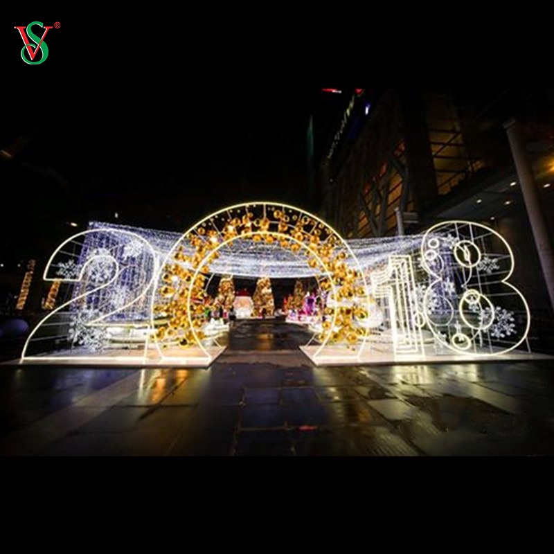 Luz de arco de tema ao ar livre 3D 2025 2024 2023 Luzes de motivos de arco de caminhada