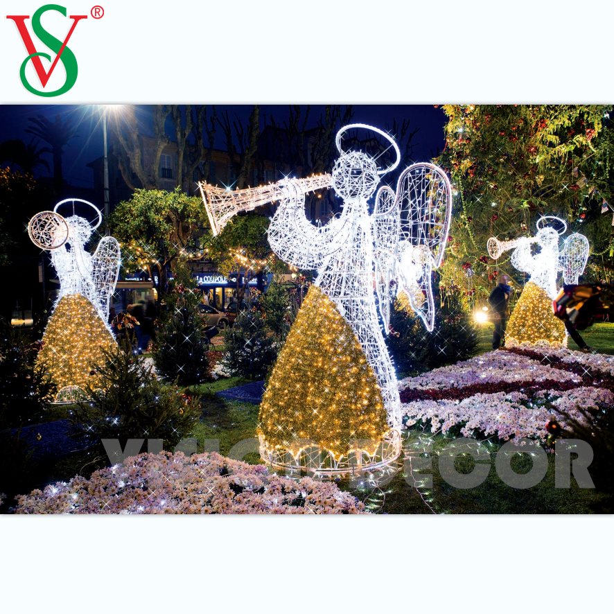 Decorações de fadas de Natal ao ar livre 3D anjo escultura motivo luzes para Plaza Street Hotel Decor
