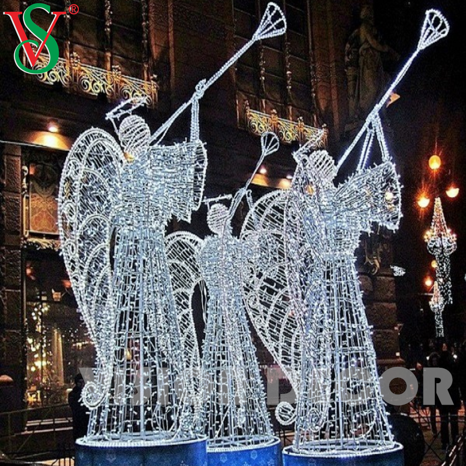 Decorações de fadas de Natal ao ar livre 3D anjo escultura motivo luzes para Plaza Street Hotel Decor