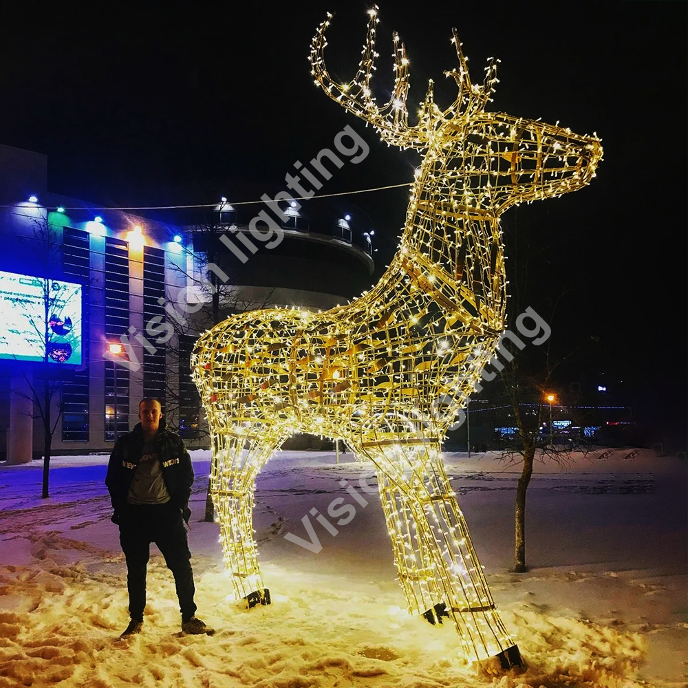 Decoração de natal ao ar livre motivo de escultura 3d animal gigante personalizado led luz de veado