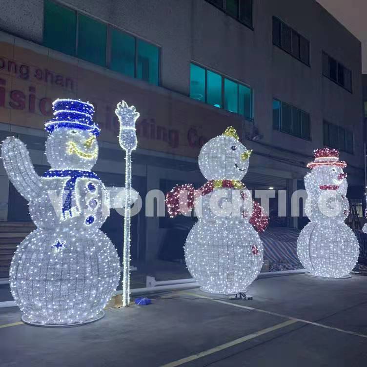 Estatueta 3D personalizada ao ar livre com iluminação de Natal Papai Noel boneco de neve luzes de escultura led