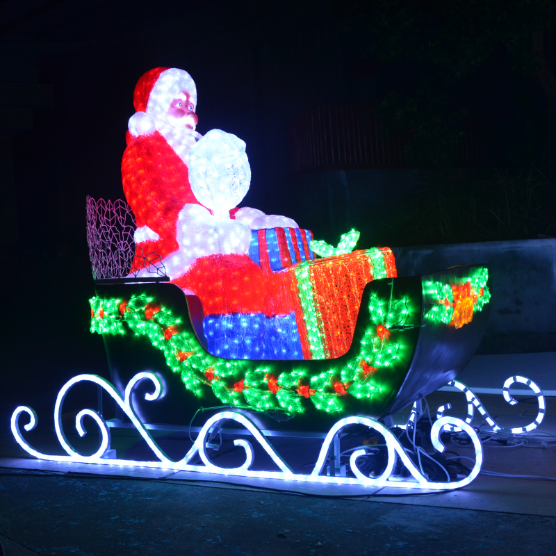 Motivo de rua do jardim ao ar livre rena de acrílico Santa Claus com luz de decoração de trenó
