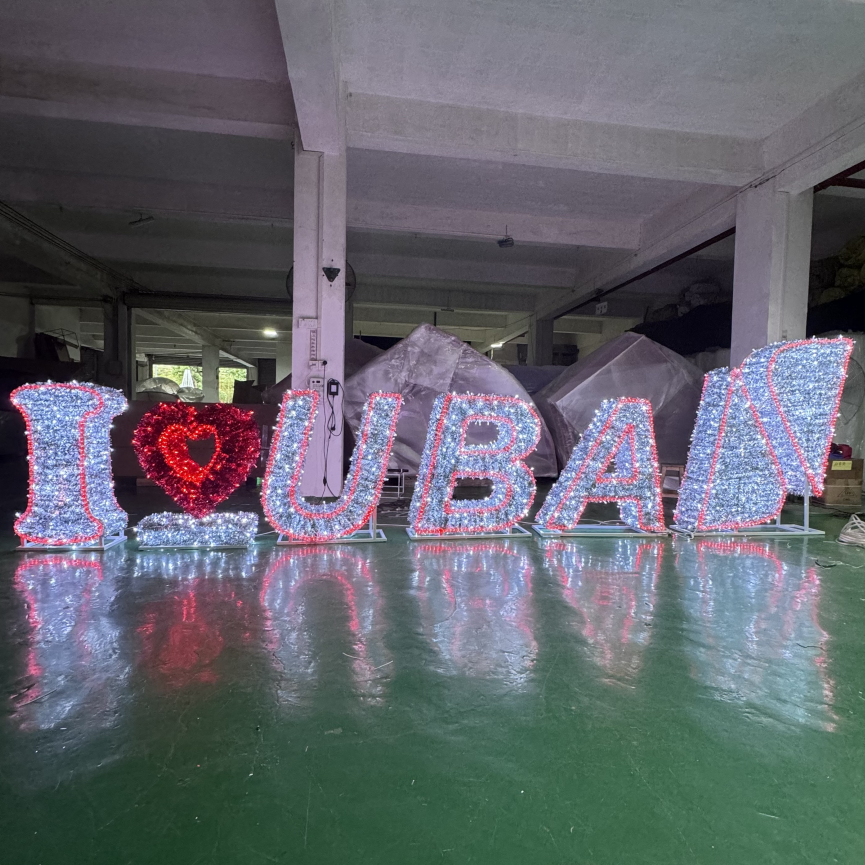 Ano Novo Placa de sinalização ao ar livre 3d escultura Luzes para decoração de ano novo