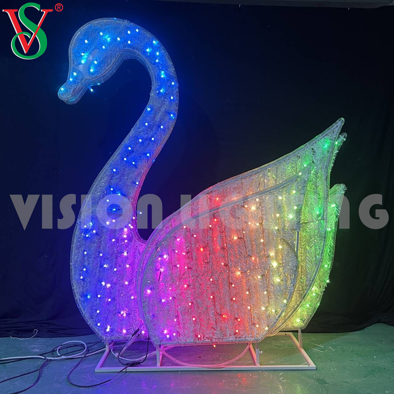 3D Iluminado Swan Structure Lighting Decoration para decoração de paisagem ao ar livre