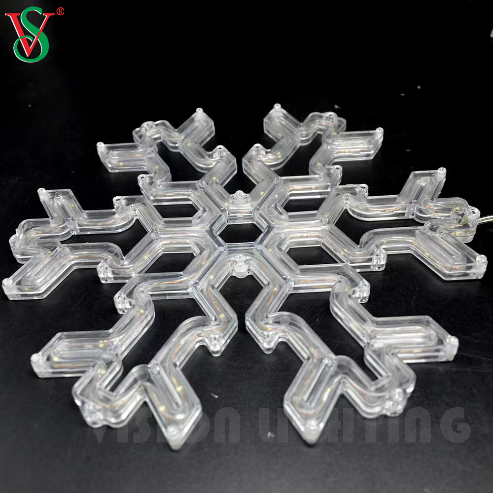 Decoração de Natal ao ar livre Enfeites pendurados Luzes led acrílicas com motivos de floco de neve