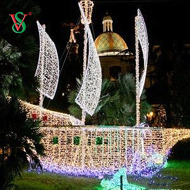 Luz de LED gigante 3D com motivo de navio para barco para decoração de férias ao ar livre
