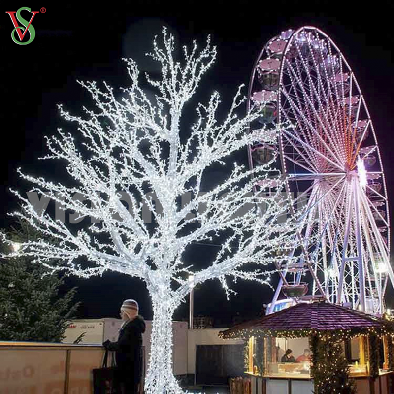 O galho branco decorativo da luz de Natal ilumina a árvore do ramo do motivo 3D com guirlanda conduzida