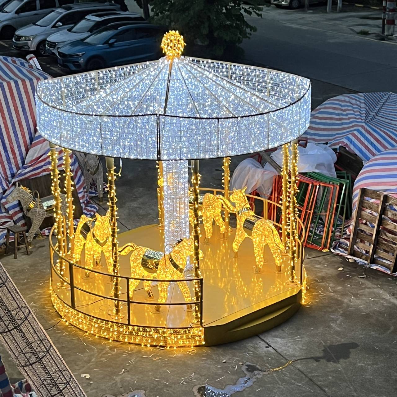 Escultura de cavalos de animais iluminados em 3D com luz de corda para decoração ao ar livre do Zoo Garden Park