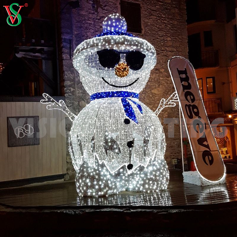 Estatueta 3D personalizada ao ar livre com iluminação de Natal Papai Noel boneco de neve luzes de escultura led