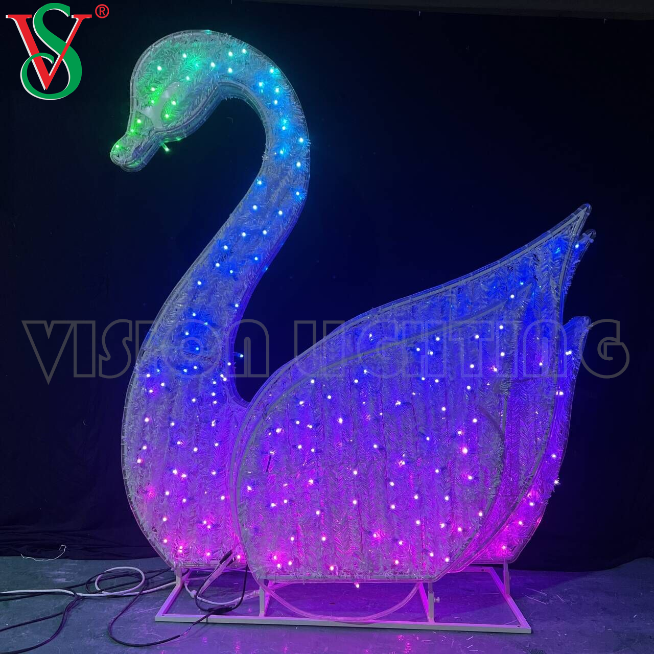 3D Iluminado Swan Structure Lighting Decoration para decoração de paisagem ao ar livre