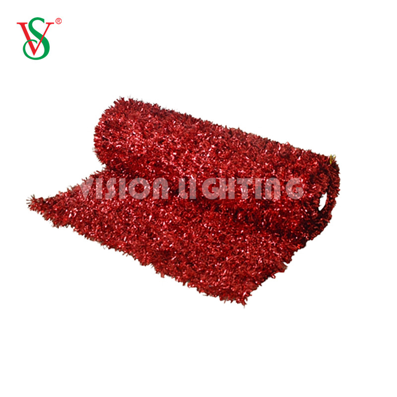 Pet Tinsel Garland Net Malha de carpete para Natal 2D e decoração de luz com motivo 3D