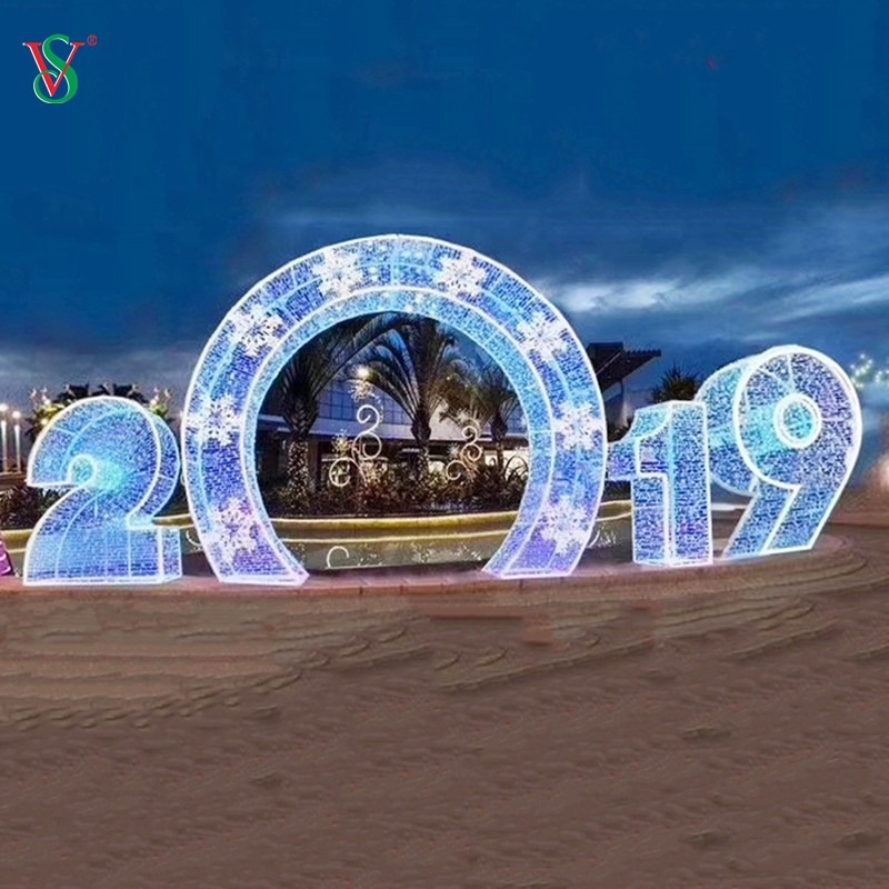 Luz de arco de tema ao ar livre 3D 2025 2024 2023 Luzes de motivos de arco de caminhada